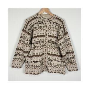 Vintage Alpaca Fina Peruvian Alpaca Cardigan Fair Isle Nordic Sweater L